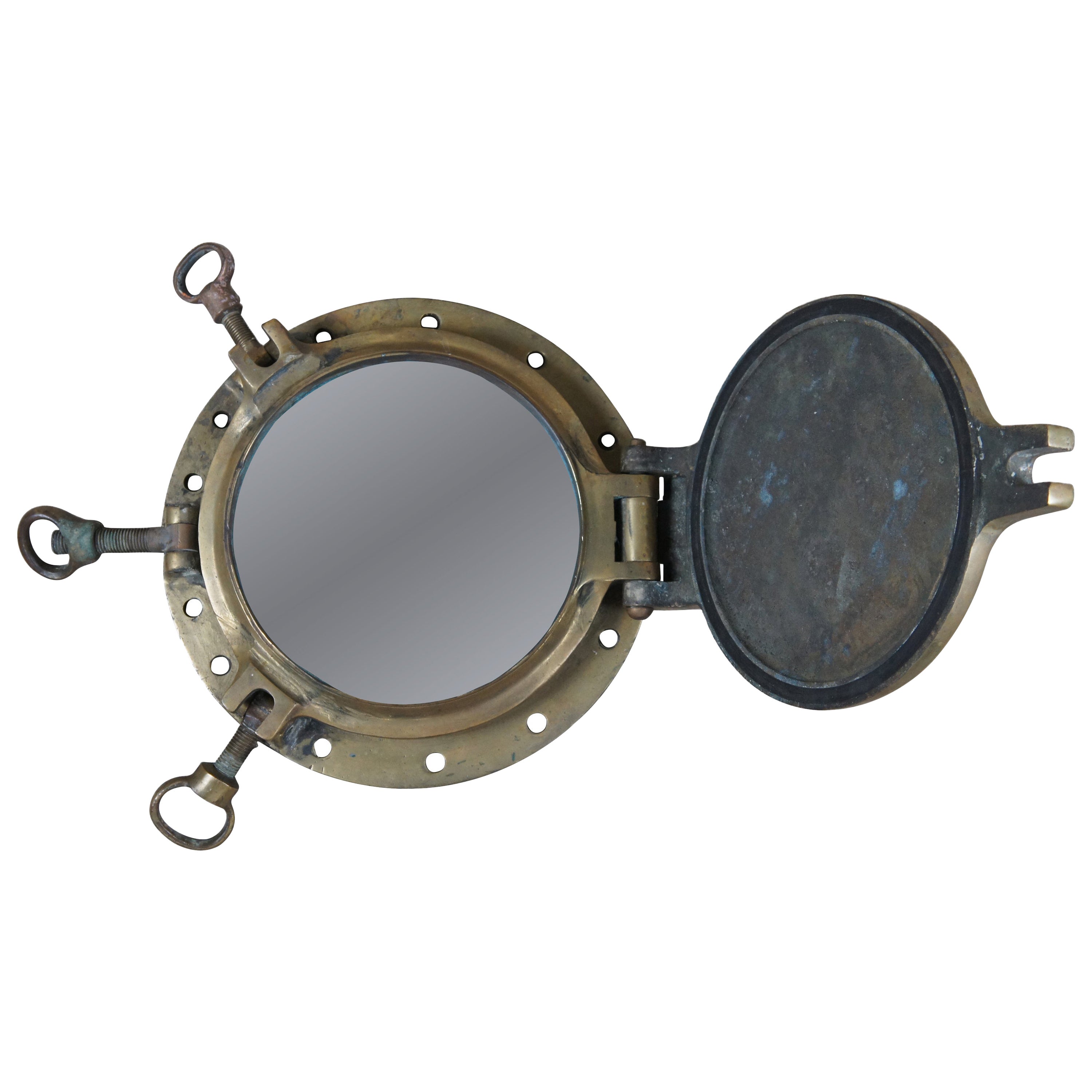 Extremely Rare Antique Solid Brass Maritime Ships Porthole Storm Cover Window For Sale