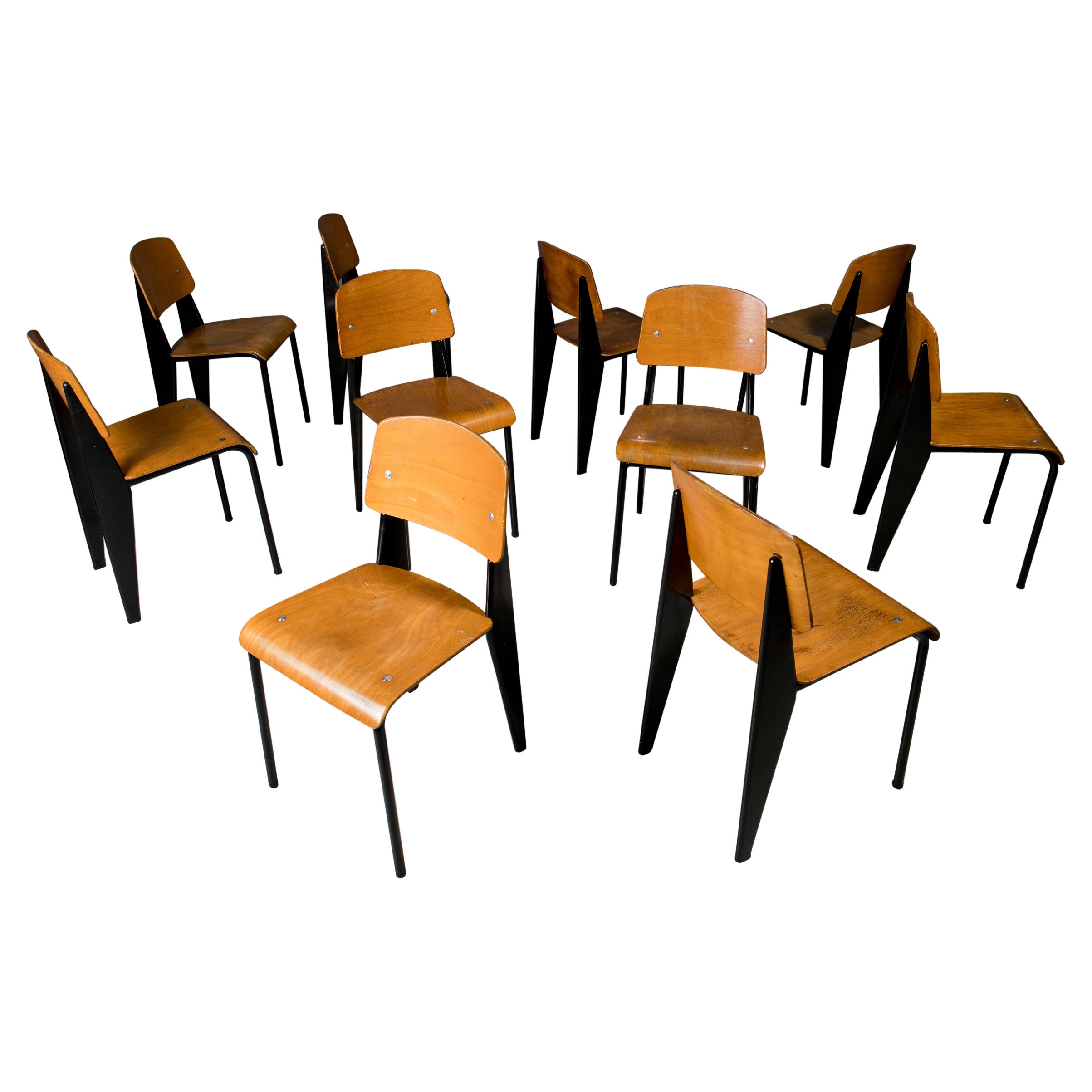 Set of Ten Jean Prouvé "Standard" Chairs, 1950s