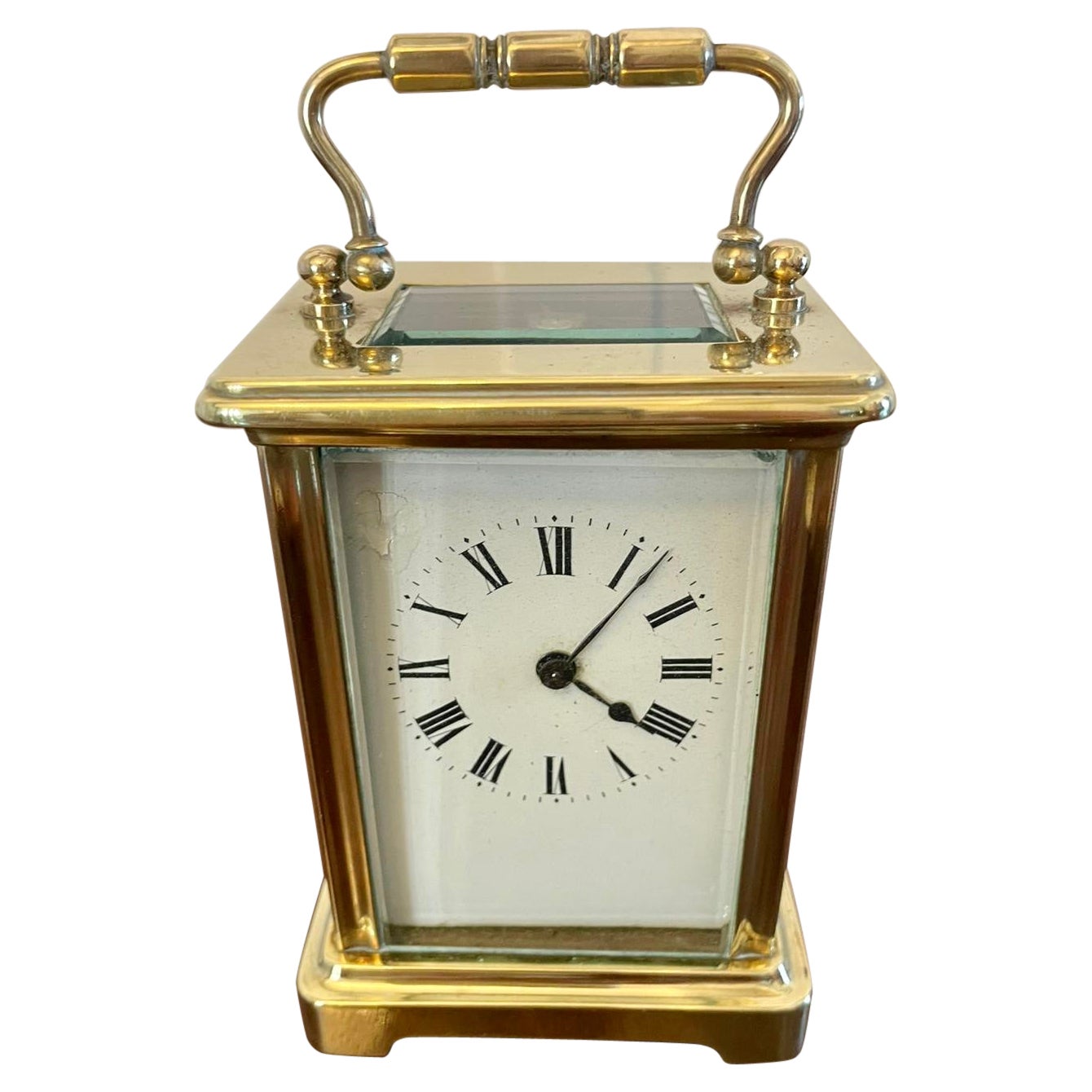 Horloge à chariot de qualité victorienne ancienne en laiton français avec boîtier