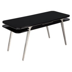 Modern Black Lacquered Desk with Polished Stainless Steel