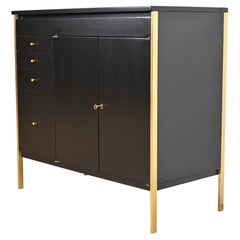 Paul McCobb Connoisseur Collection Black Lacquer and Brass Lift Top Bar Cabinet