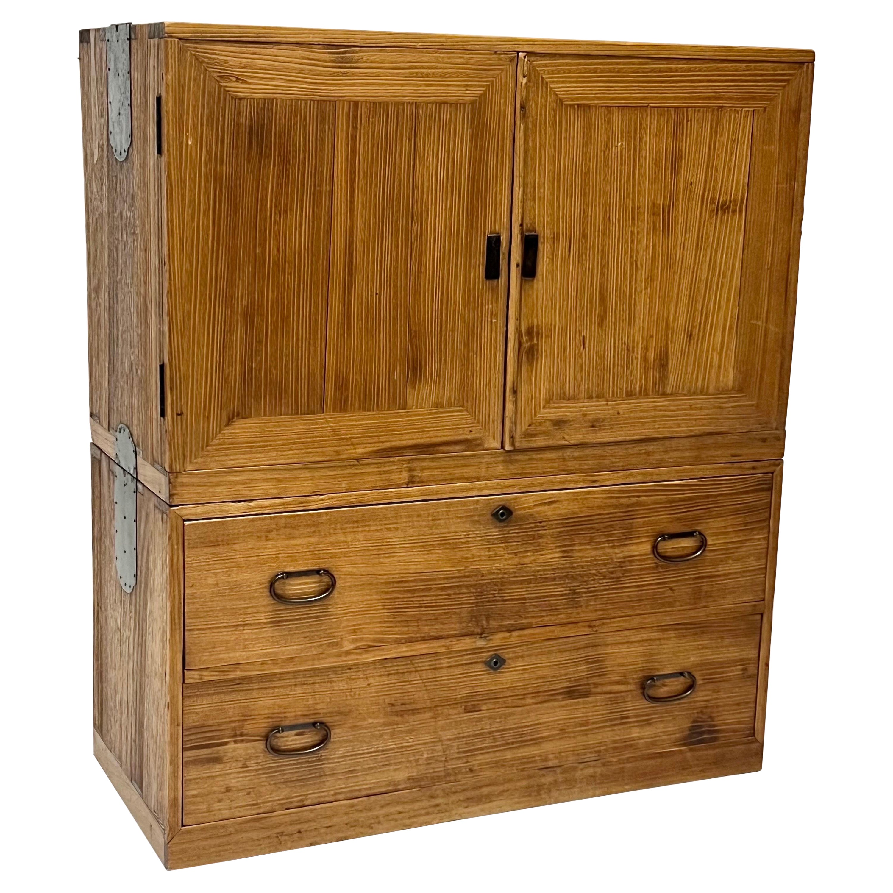 Japanese Antique Tansu Cabinet Dresser Two-Piece 20th Century