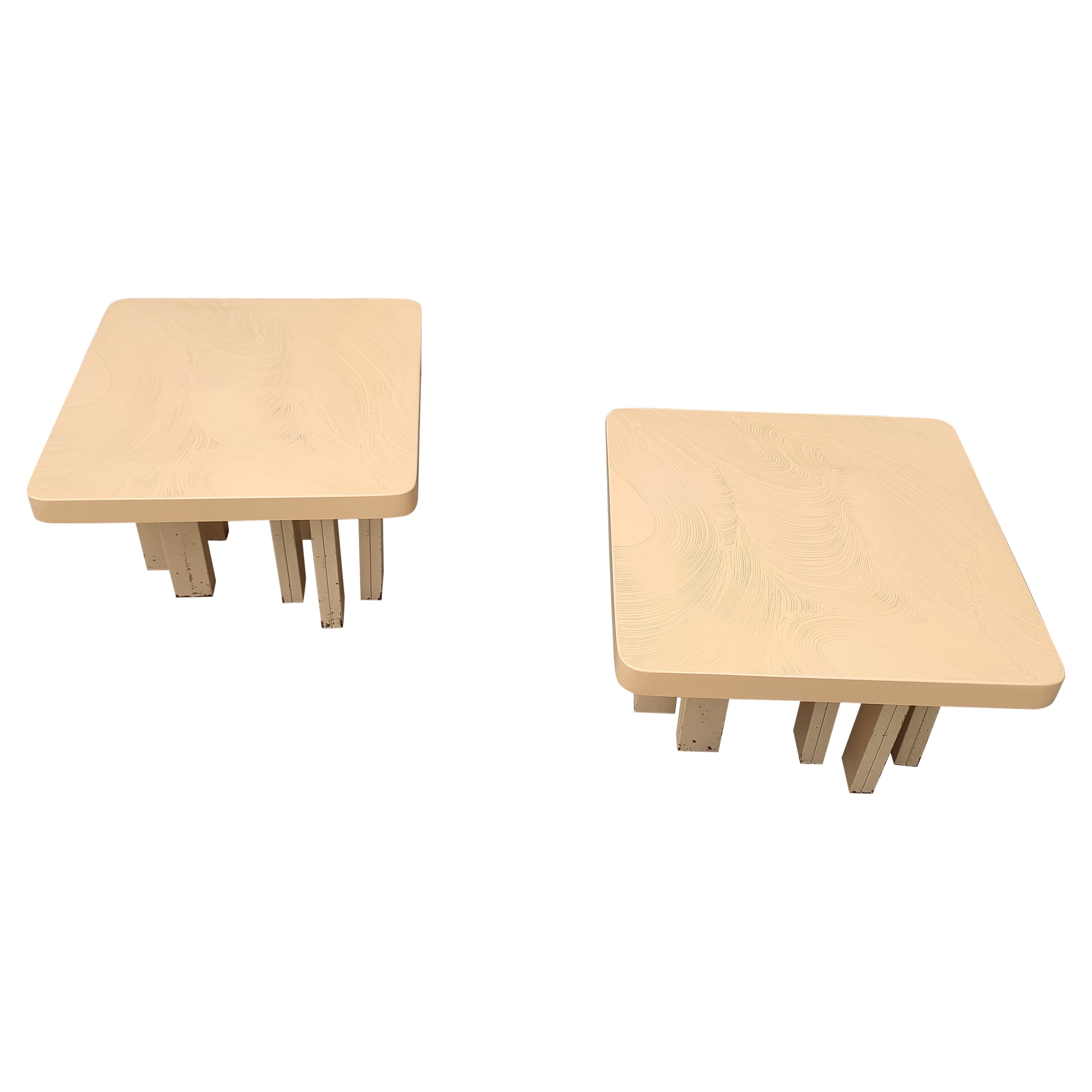 White Cream Resin Pair of Side Tables from Jean Claude Dresse, Belgium, 1970s For Sale