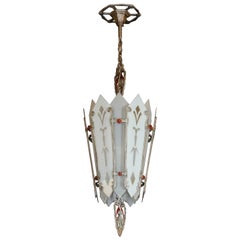 Art Deco Pendant Light w Etched Glass from Brooklyn NY