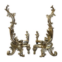 Pareja de Andirones Chenets Doré de Bronce Luis XV Franceses del Siglo XIX