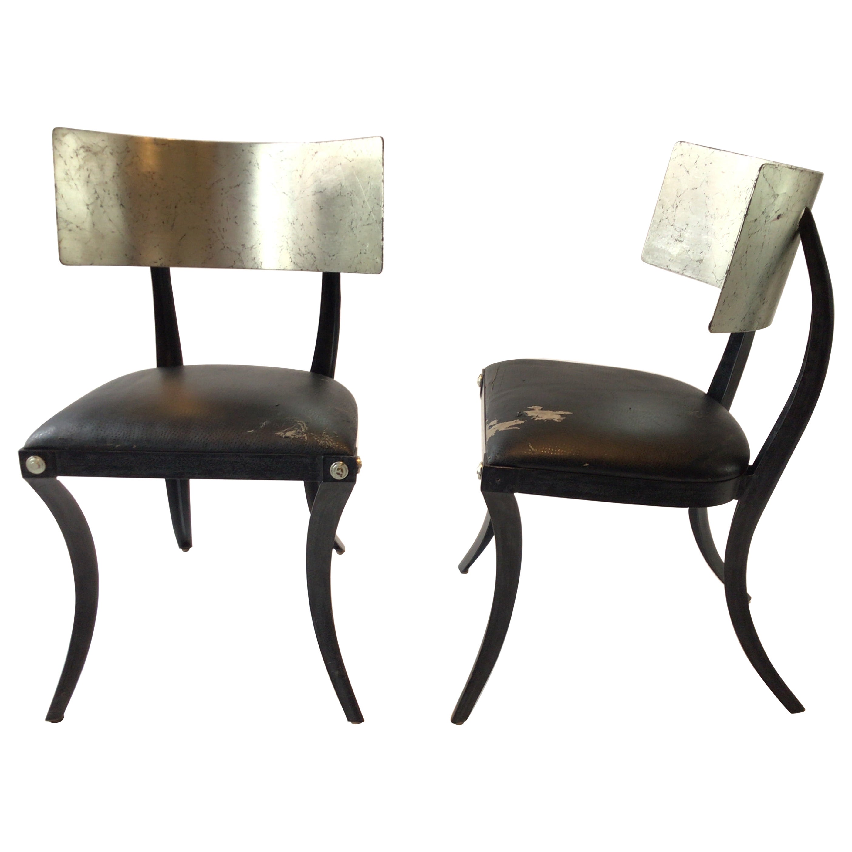 Pair of Silver Leaf Iron Klismos Chairs by Wicker Works