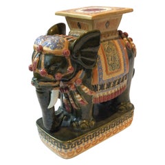 1970s Hand Painted Elephant Garden Stool / Side Table