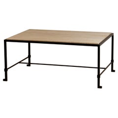 Chic 'Diagramme' Wrought Iron and Travertine Coffee Table