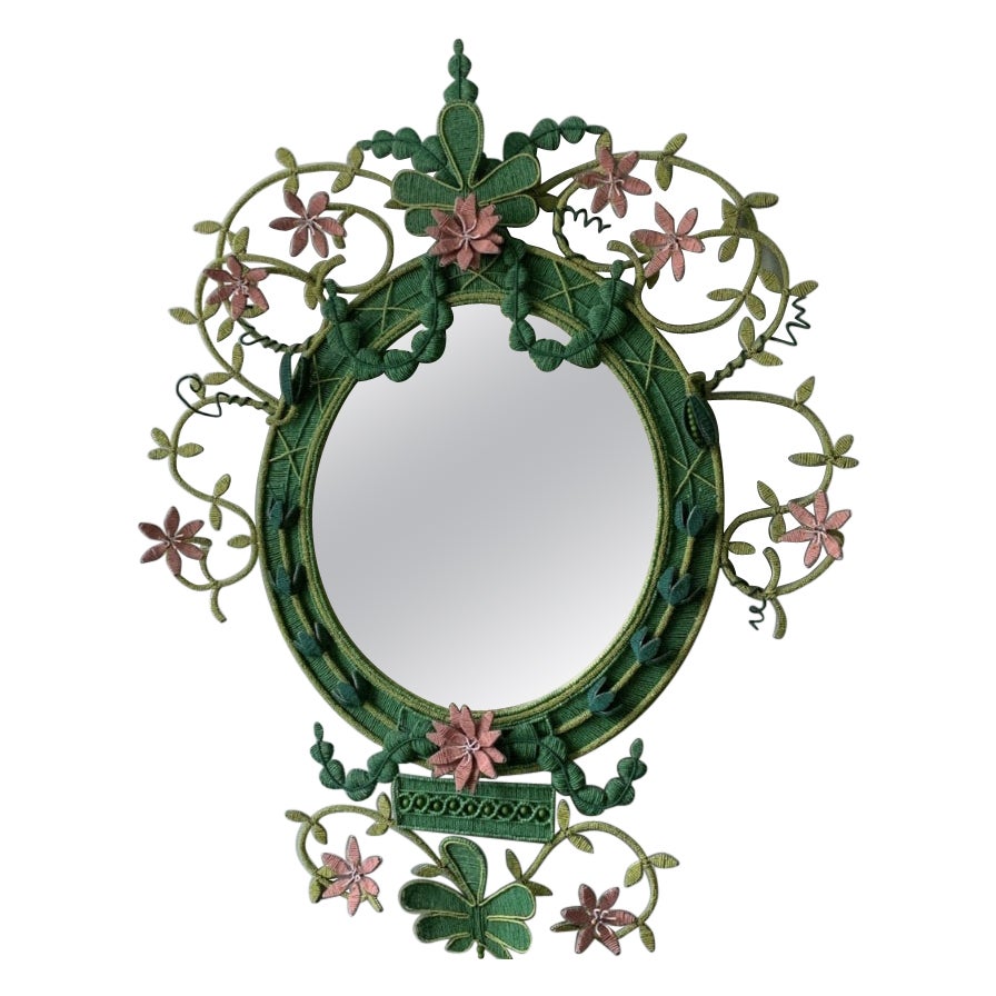 Le miroir de jardinier vert et rose en vente
