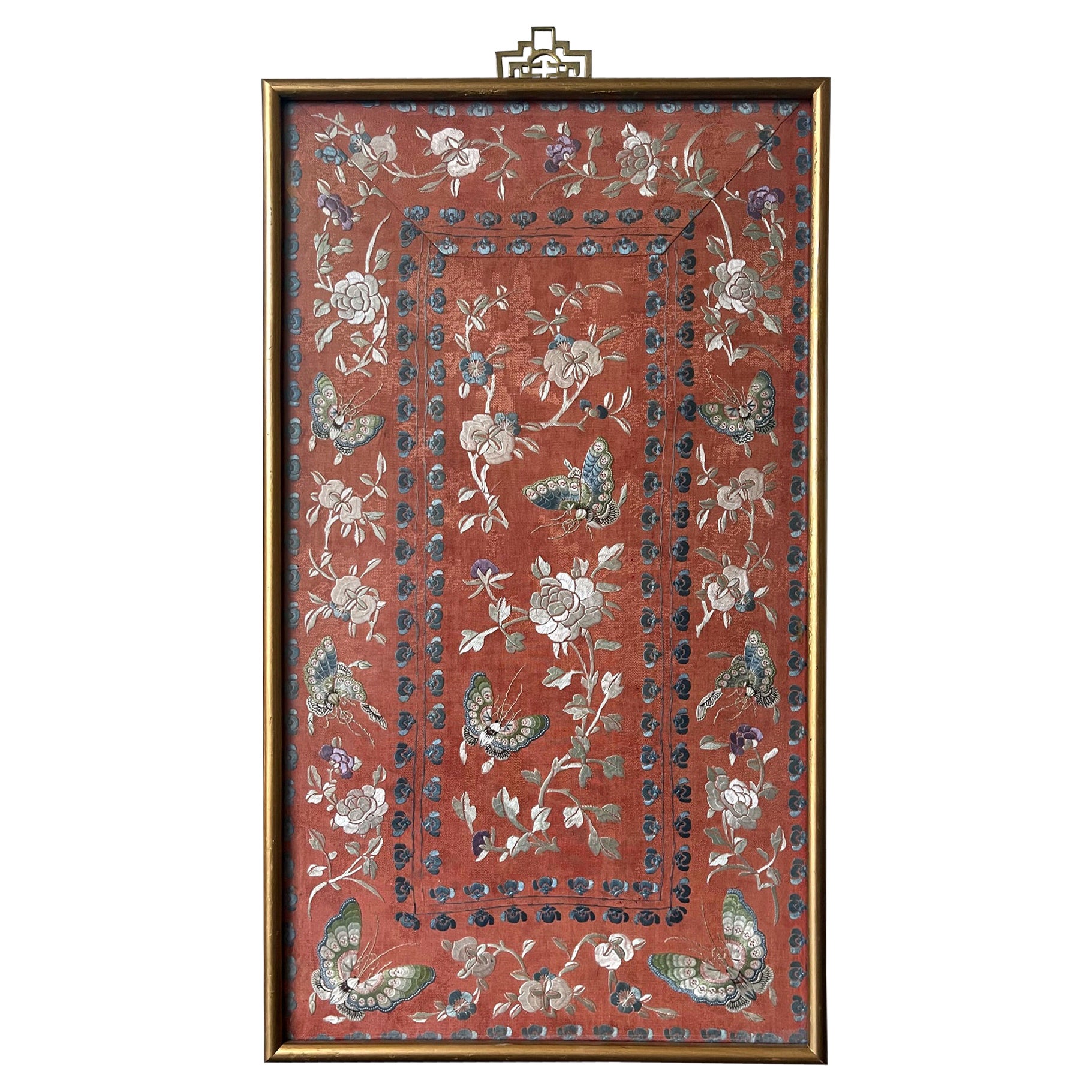 Exhibited Framed Fine Chinese Embroidery Silk Panel Qing Dynasty