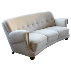 Danish 1940s Banana Form Curved Sofa or Loveseat in Grey Wool