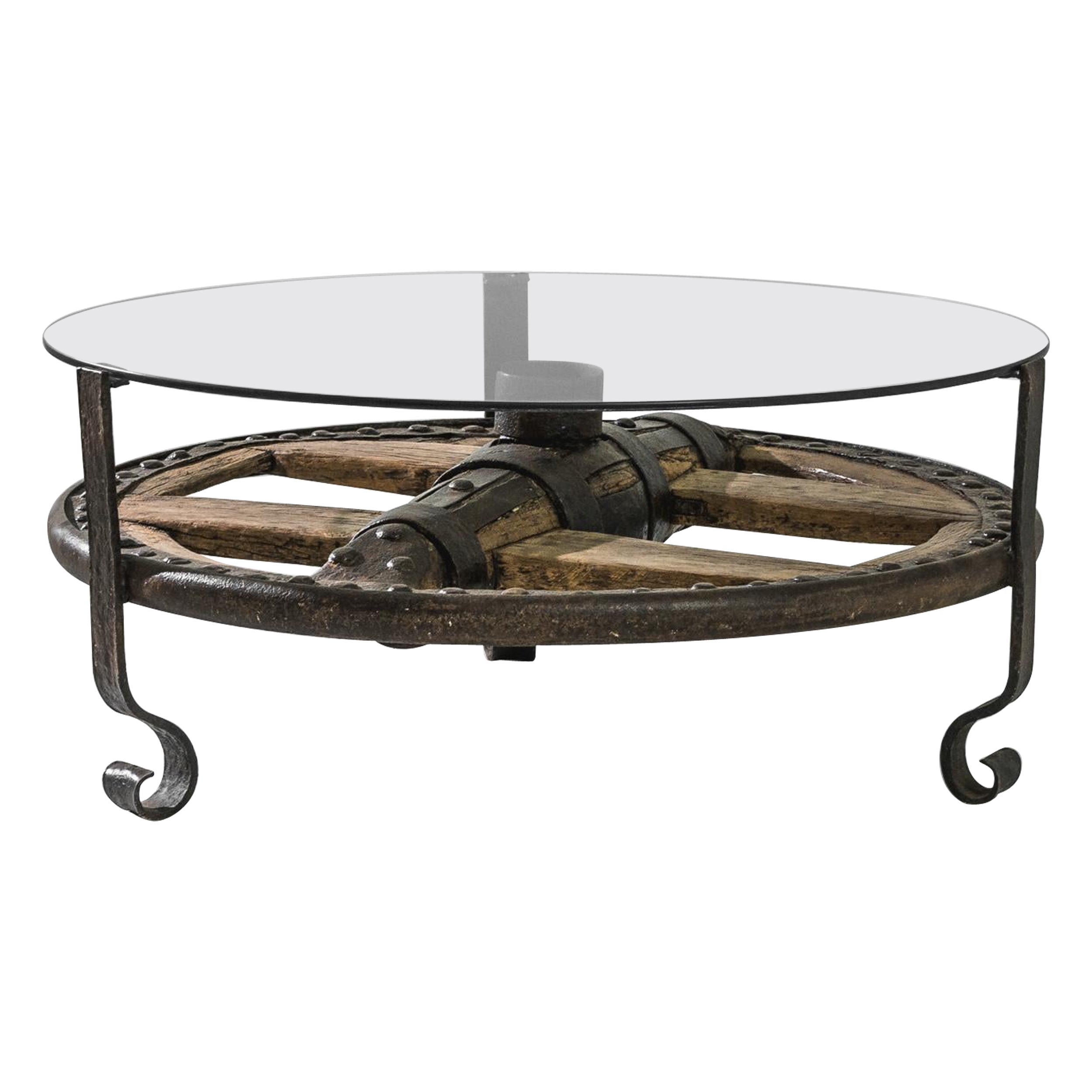 1800s, French Iron Coffee Table with Glass Top