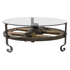 1800s, French Iron Coffee Table with Glass Top