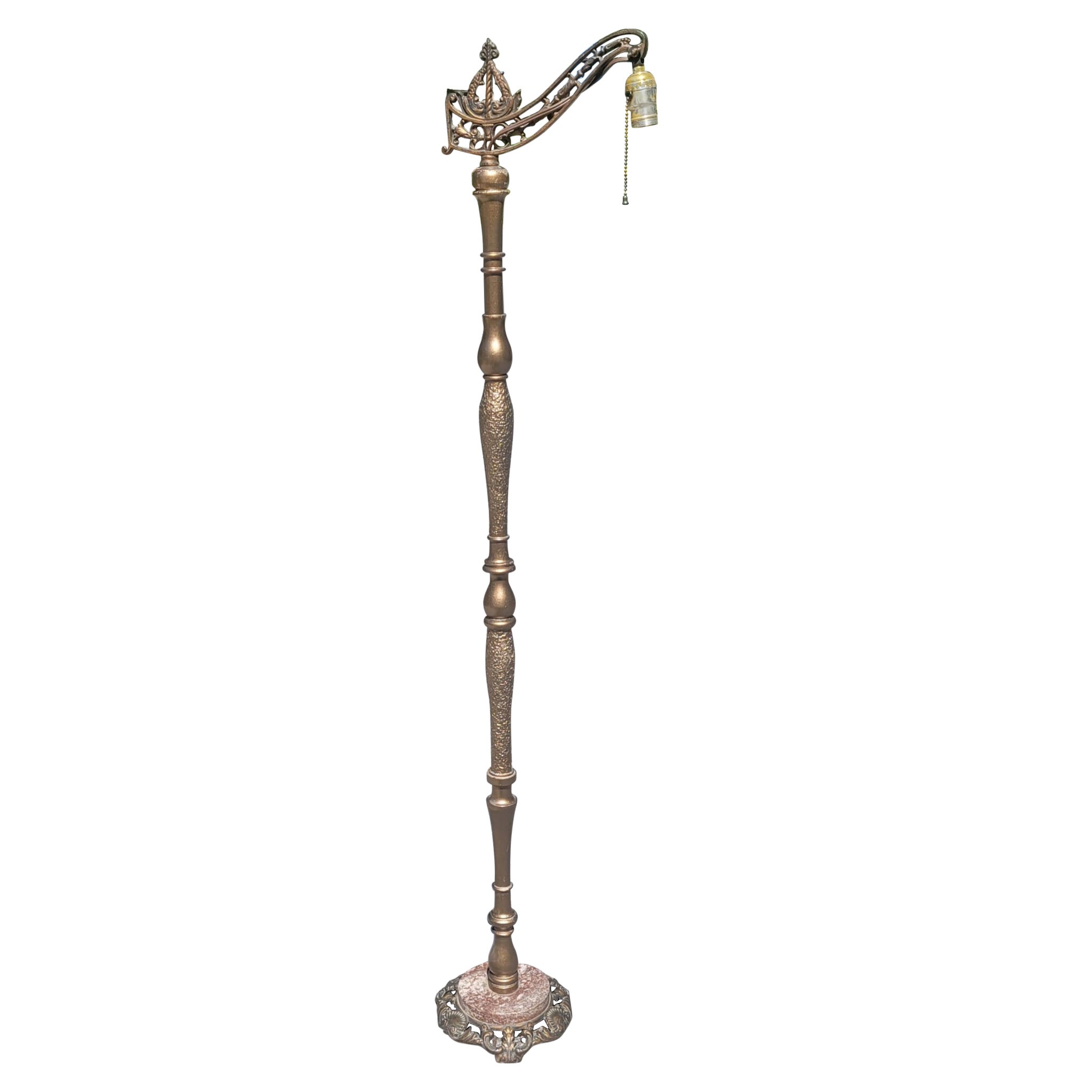 Early 20th Century Giltwood with Metal and Marble Base Bridge Floor Lamp For Sale