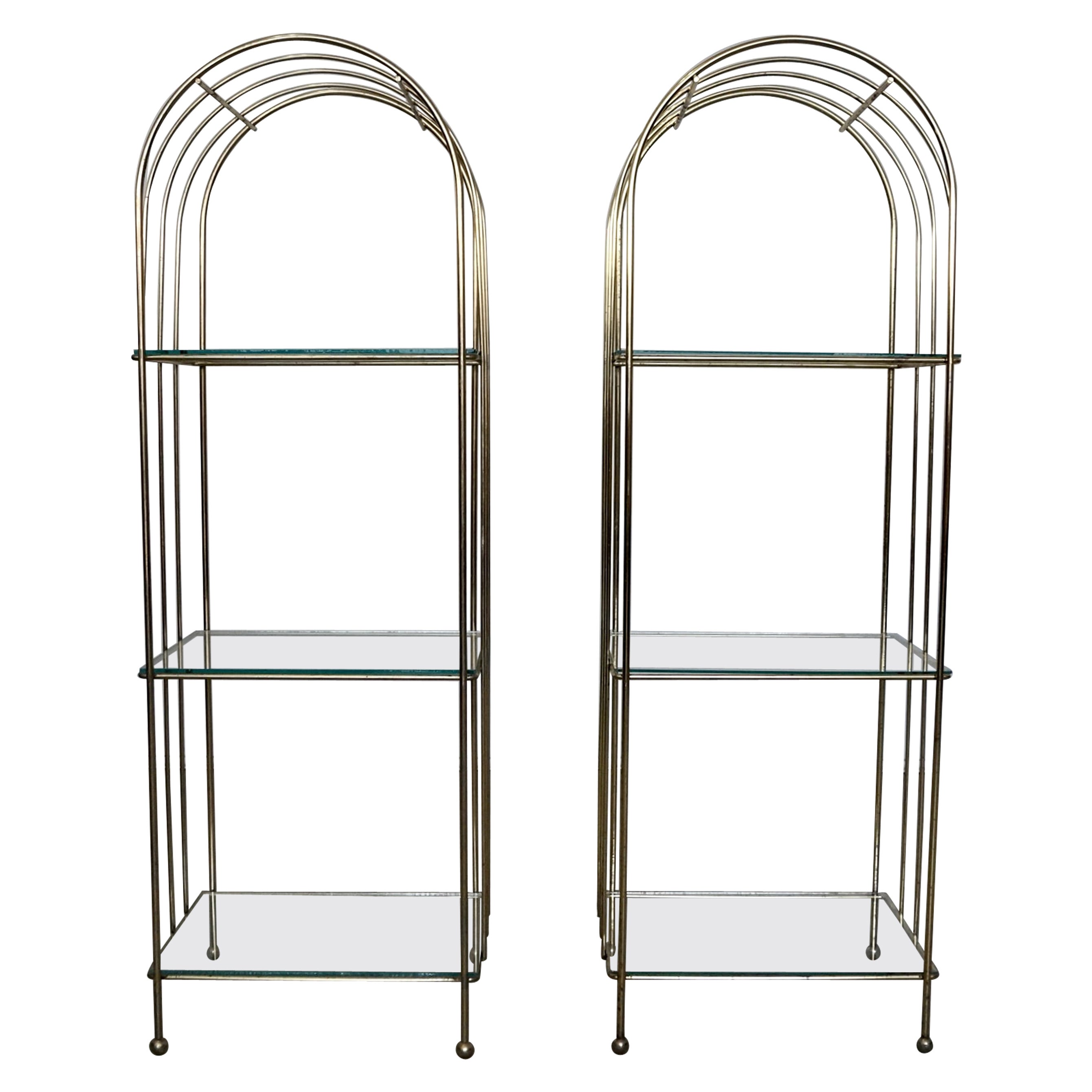 1970's Hollywood Regency Brass Etagere Shelves, a Pair For Sale