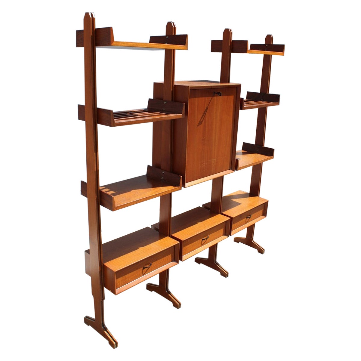 Modular Bookcase in Cherry Midcentury Italian Design 1950s Shelves