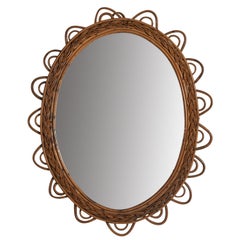 Italian Designer, Wall Mirror, Rattan, Mirror Glass, Italy, c. 1960s