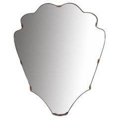 Vintage Italian Designer, Wall Mirror, Brass, Mirror Glass, Italy, c. 1940s