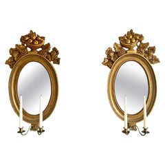 Pair of 19th Century Swedish Girandole Mirrors In Carved Giltwood