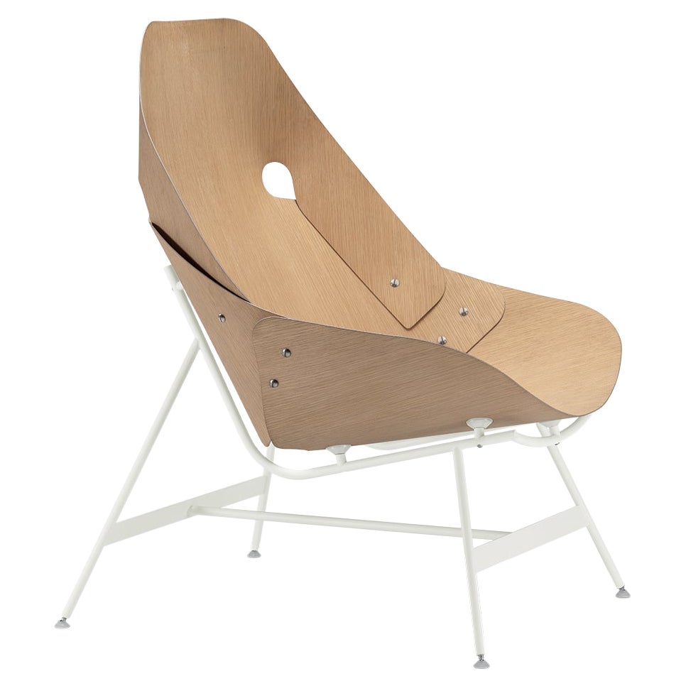 Alias 53A Time Armchair with Natural Oak and White Lacquered Steel Frame