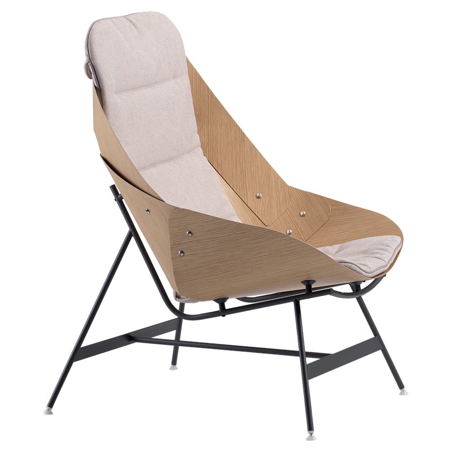 Alias Time Pad Armchair with Upholstery in Natural Oak and Steel Lacquered Frame For Sale