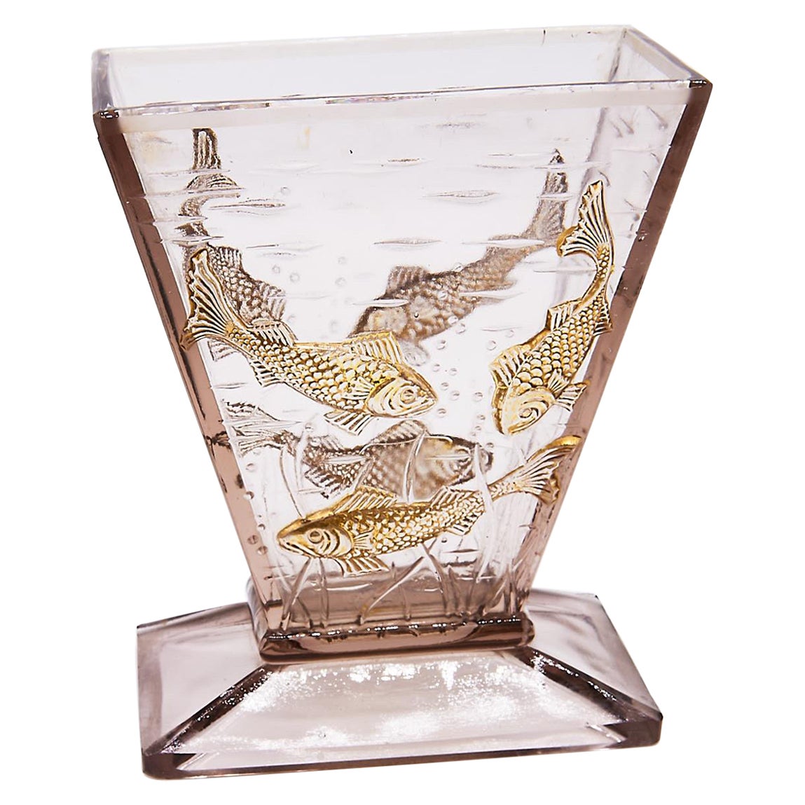 1920´s, Art Deco Glass Aquarium Vase with Relief Moulded Fish, Probably Baccarat
