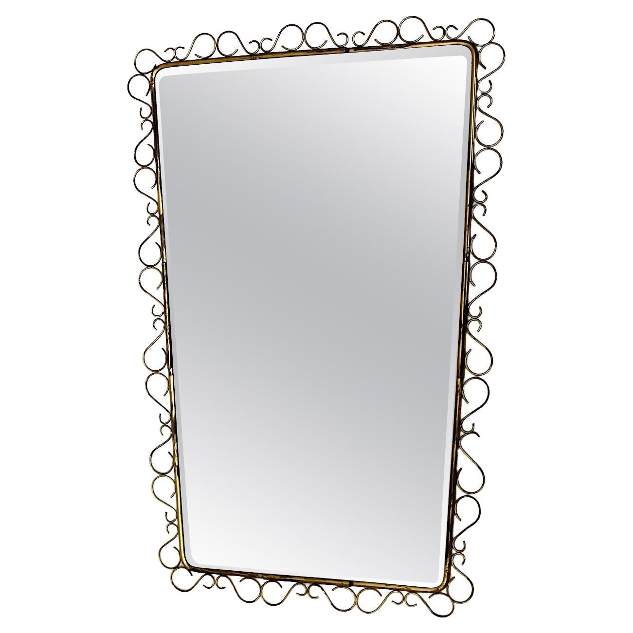 Mid Century Modern Vintage Brass Loops Wall Mirror Floor Mirror 1950s Italy For Sale