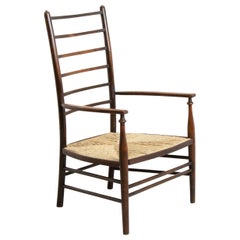 Liberty & Co Arts & Crafts Low Ladder Back Armchair with Rush Seat, C.1900
