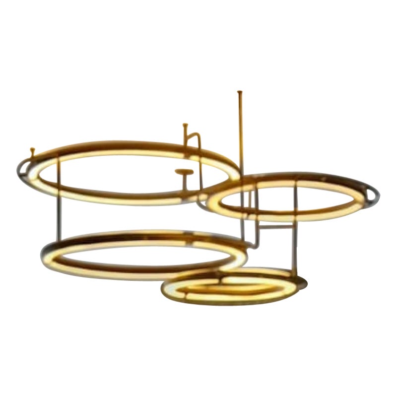 Flush Mount Construction of Brass Rings with LED For Sale