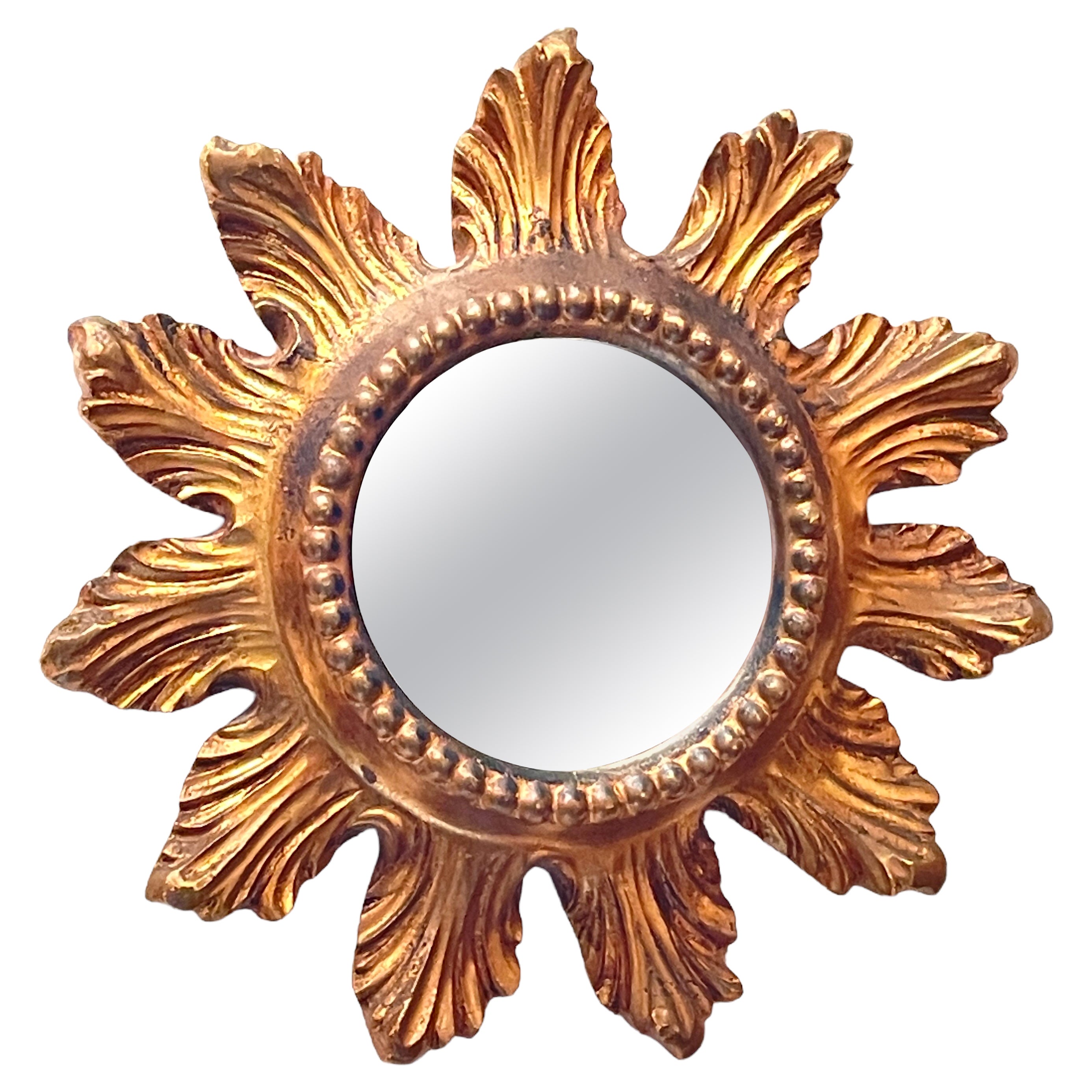 Petite Starburst Sunburst Gilded Wood and Composition Mirror, France For Sale