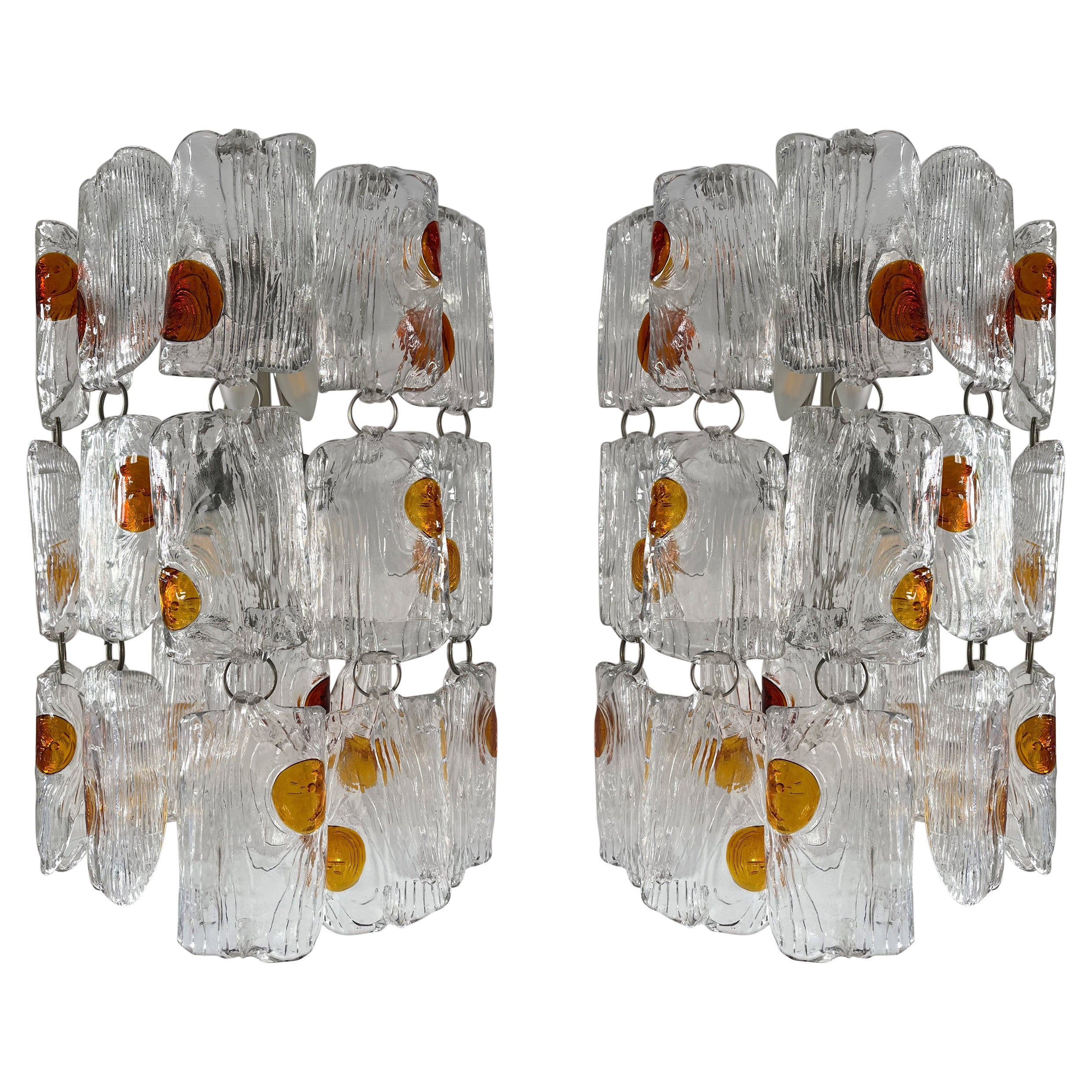 Pair of Sconces Murano Glass by Toni Zuccheri for Mazzega, Italy, 1970s