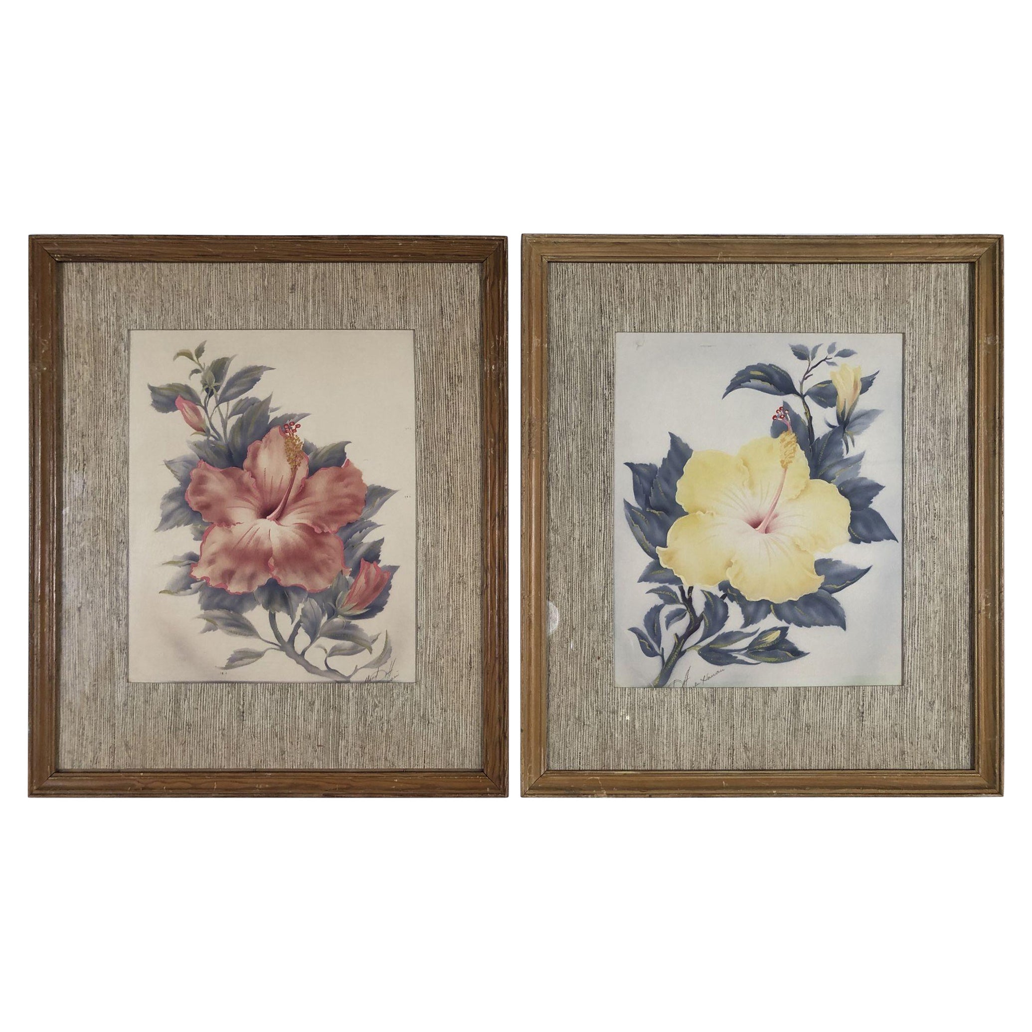 1940 Floral Still Life Original Airbrushed Painting by Ted Mundorff, Pair