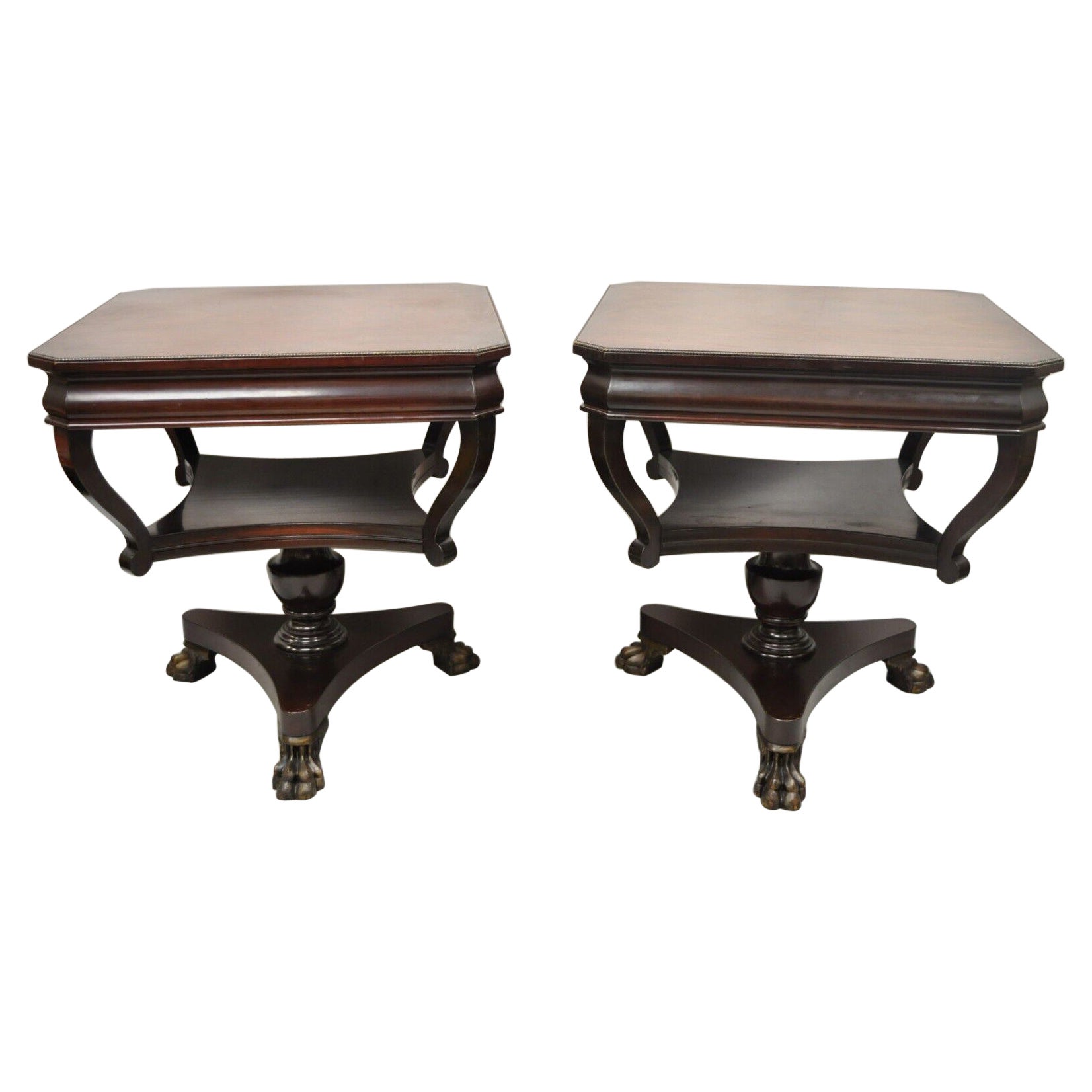 Vintage French Empire Style Mahogany Paw Feet Side Tables, a Pair For Sale