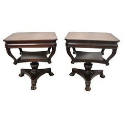 Vintage French Empire Style Mahogany Paw Feet Side Tables, a Pair