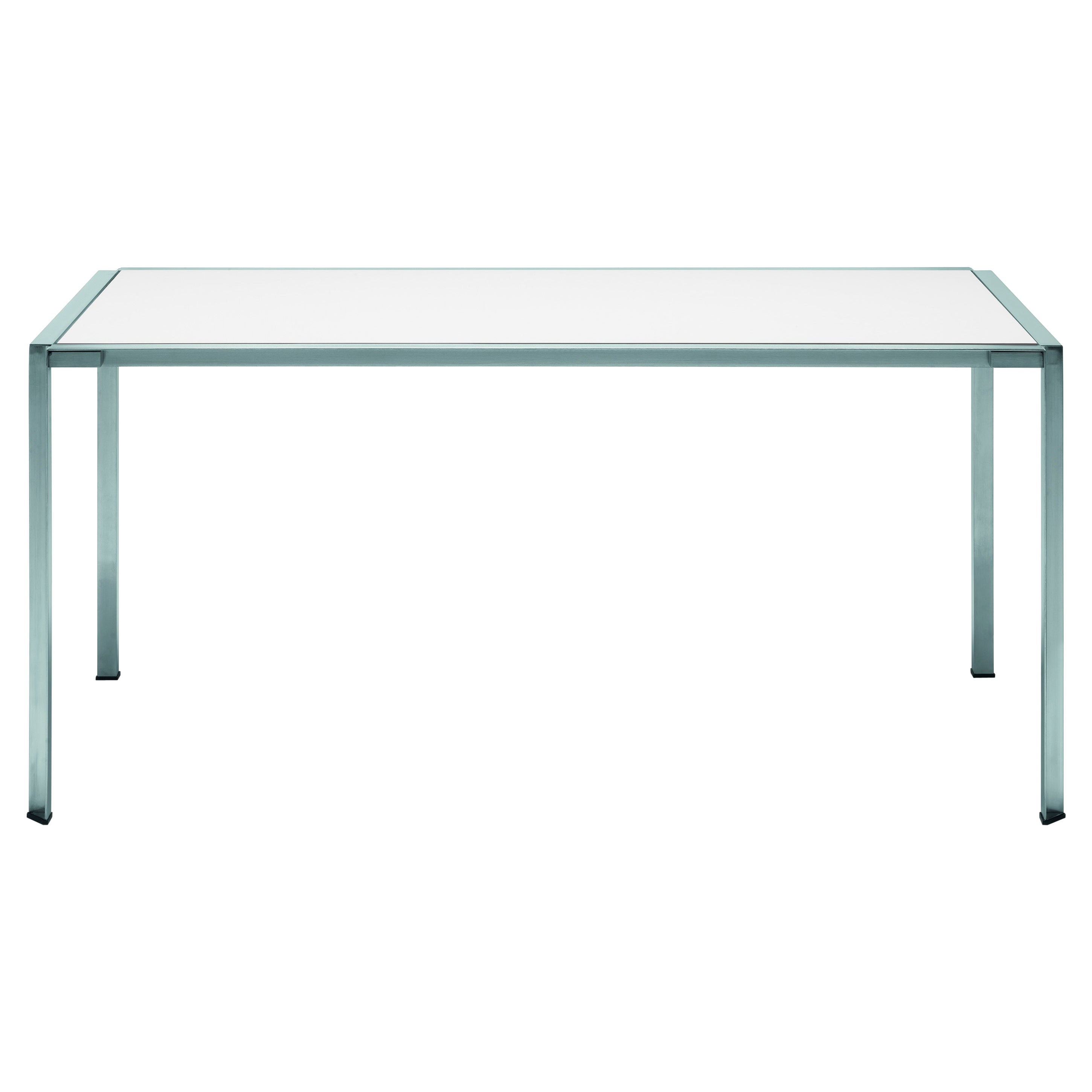 Table Alias 218_O verte avec cadre en acier inoxydable brossé et plateau en Dekton 