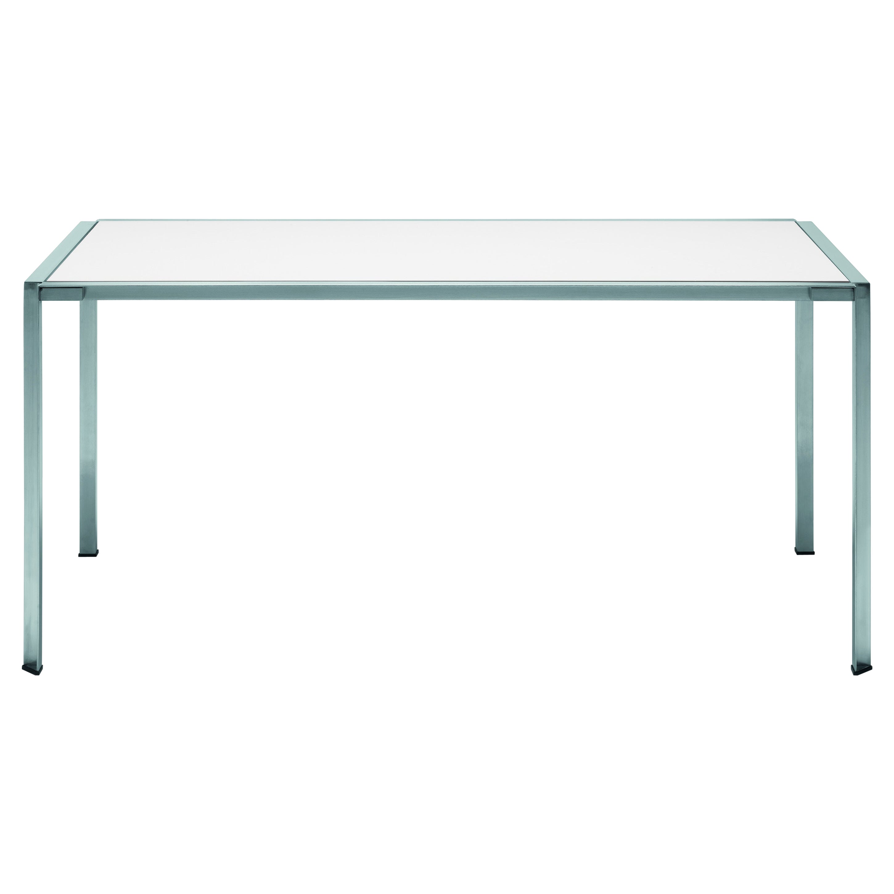 Table Alias 218_O verte avec cadre en acier inoxydable brossé et plateau en Dekton