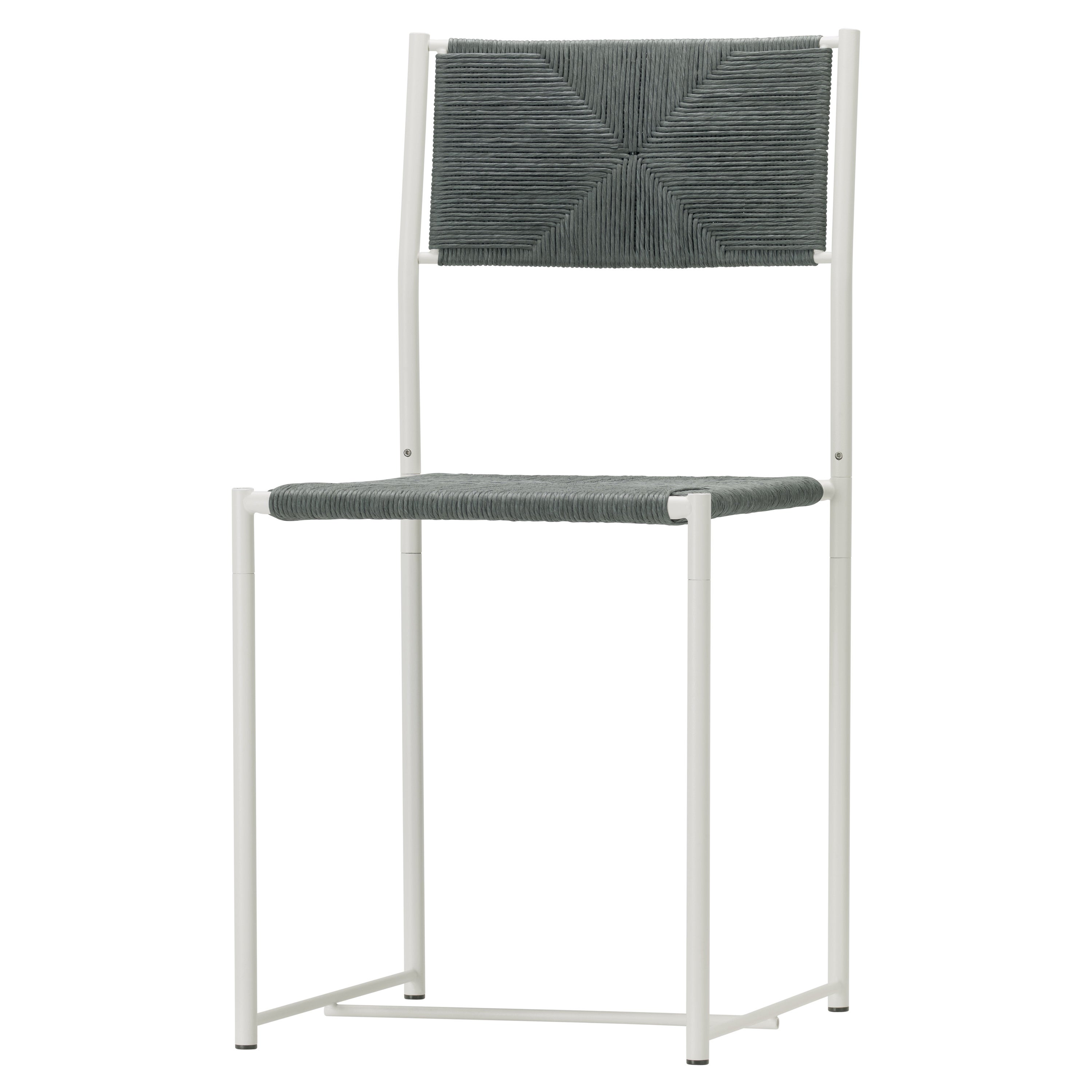Alias 150 Paludis Chair in Grey Straw Seat with White Lacquered Steel Frame 