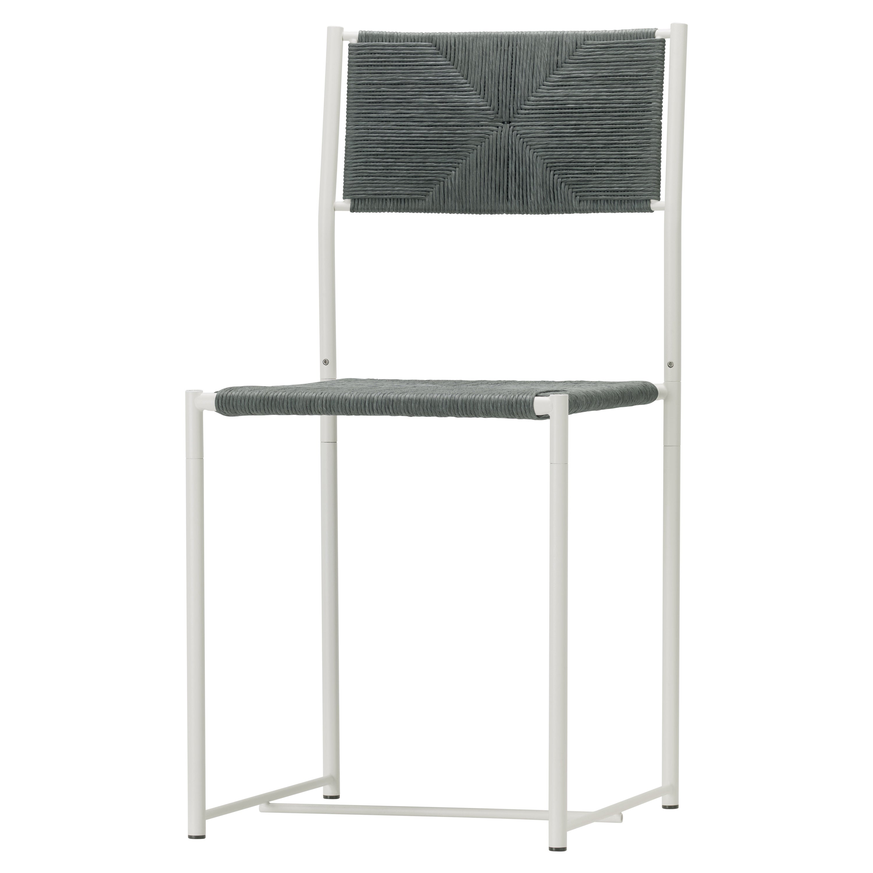 Alias 150 Paludis Chair in Grey Straw Seat with White Lacquered Steel Frame For Sale