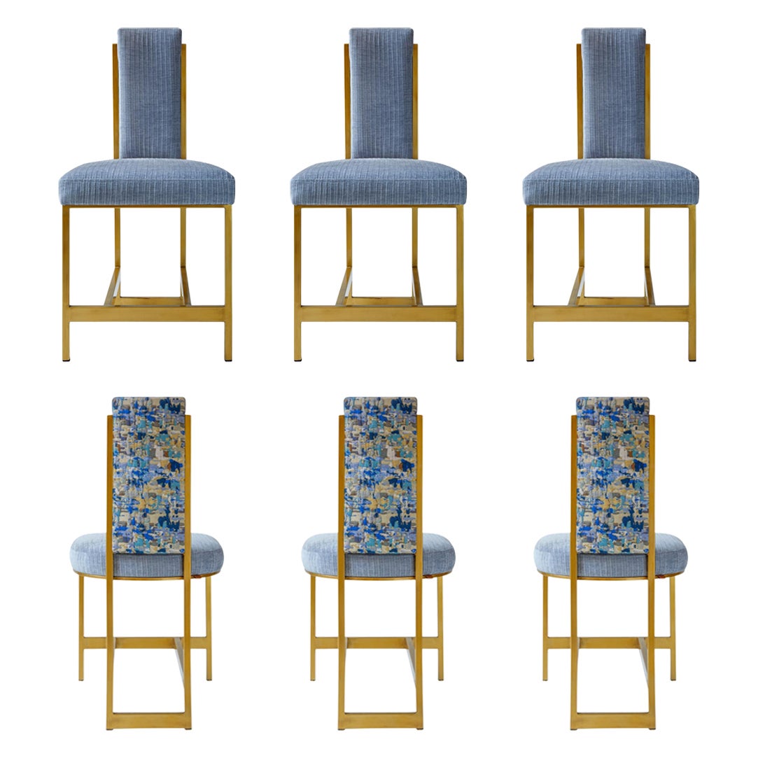 Recalled Blue Kenzo Brass Chair 'Set of 6' For Sale