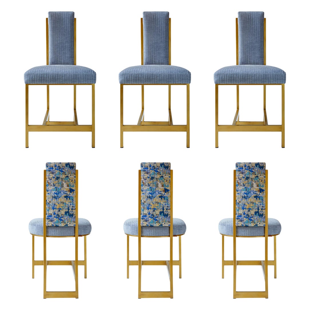 Recalled Blue Kenzo Brass Chair 'Set of 6'