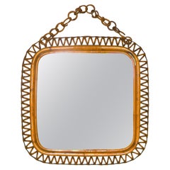 Square Bamboo and Wicker Mirror from the 1950s