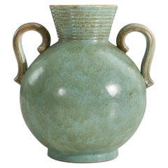 Christer Heijl, Vase, grünes Steingut, Christers Keramik, Schweden, ca. 1950er Jahre