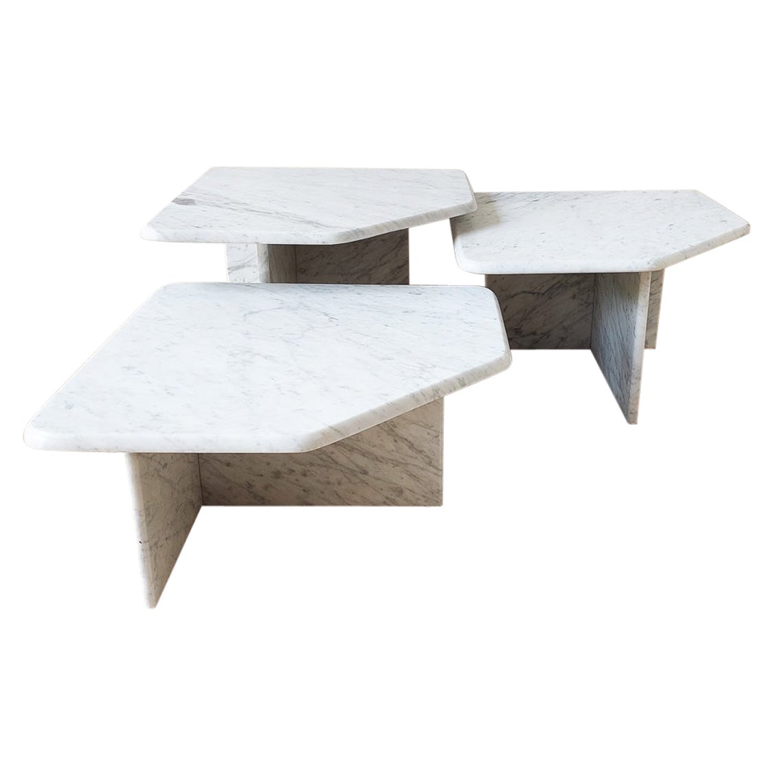 Set of three Vintage Carrara Marble Coffee Tables, 1970s For Sale