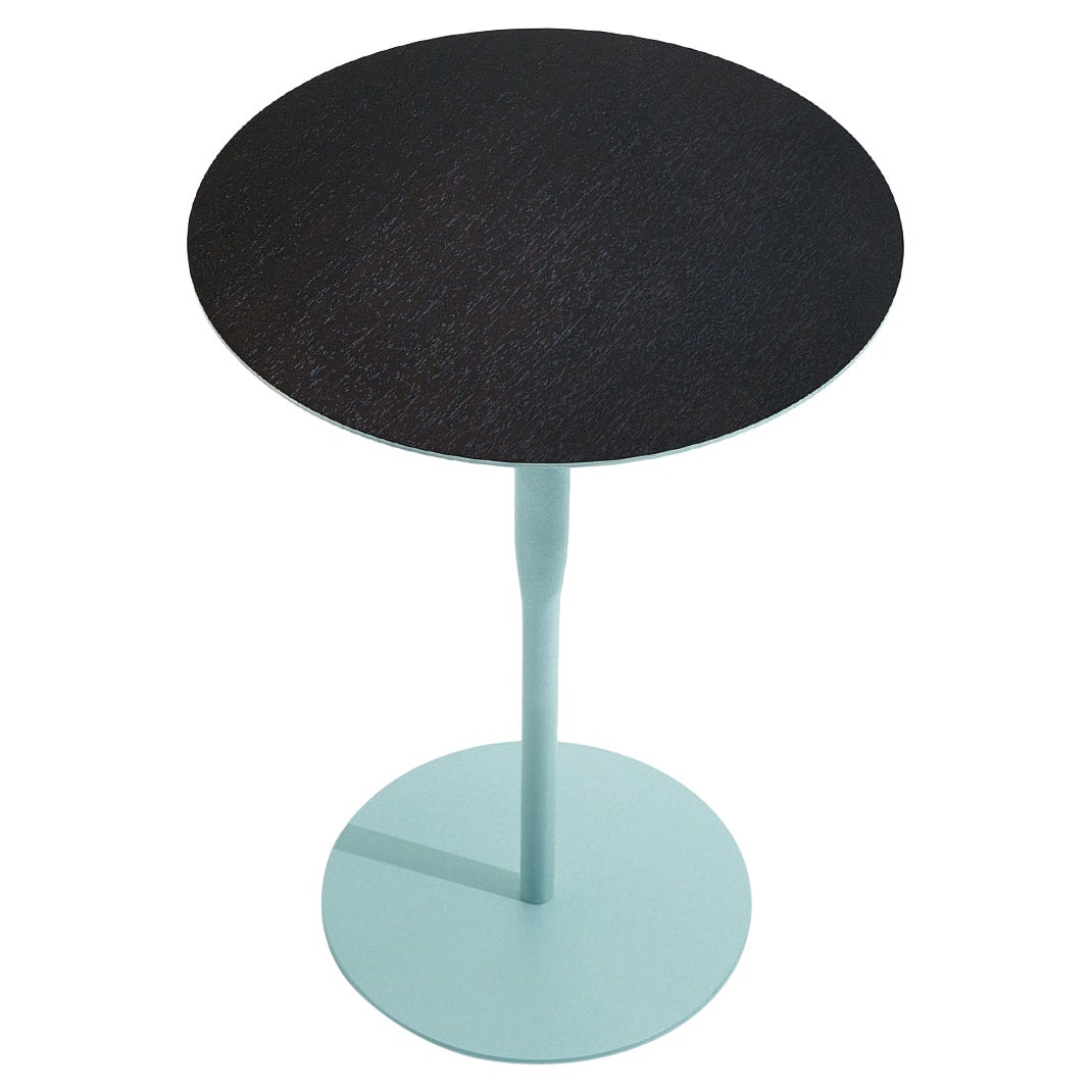 Table basse Atlas ronde Alias H avec plateau noir et cadre en acier laqué gris