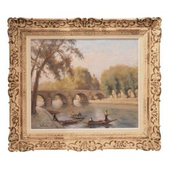 Vintage Le Pont Neuf Bridge in Paris, Painting on Board, Signed and Dated 1948