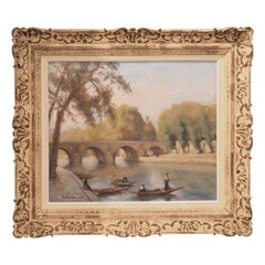 Le Pont Neuf Bridge in Paris, Painting on Board, Signed and Dated 1948