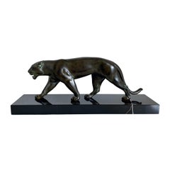 Antique Ouganda Art Deco Style Panther Sculpture Original Max Le Verrier in Spelter