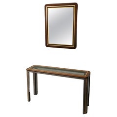 Console Table Wall Mirror Wood Smoked Glass Aluminum Metal Italy 1970s Set of 2