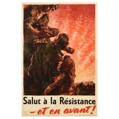 Original Vintage WWII Poster Salut A La Resistance Et En Avant! Forward Fighters