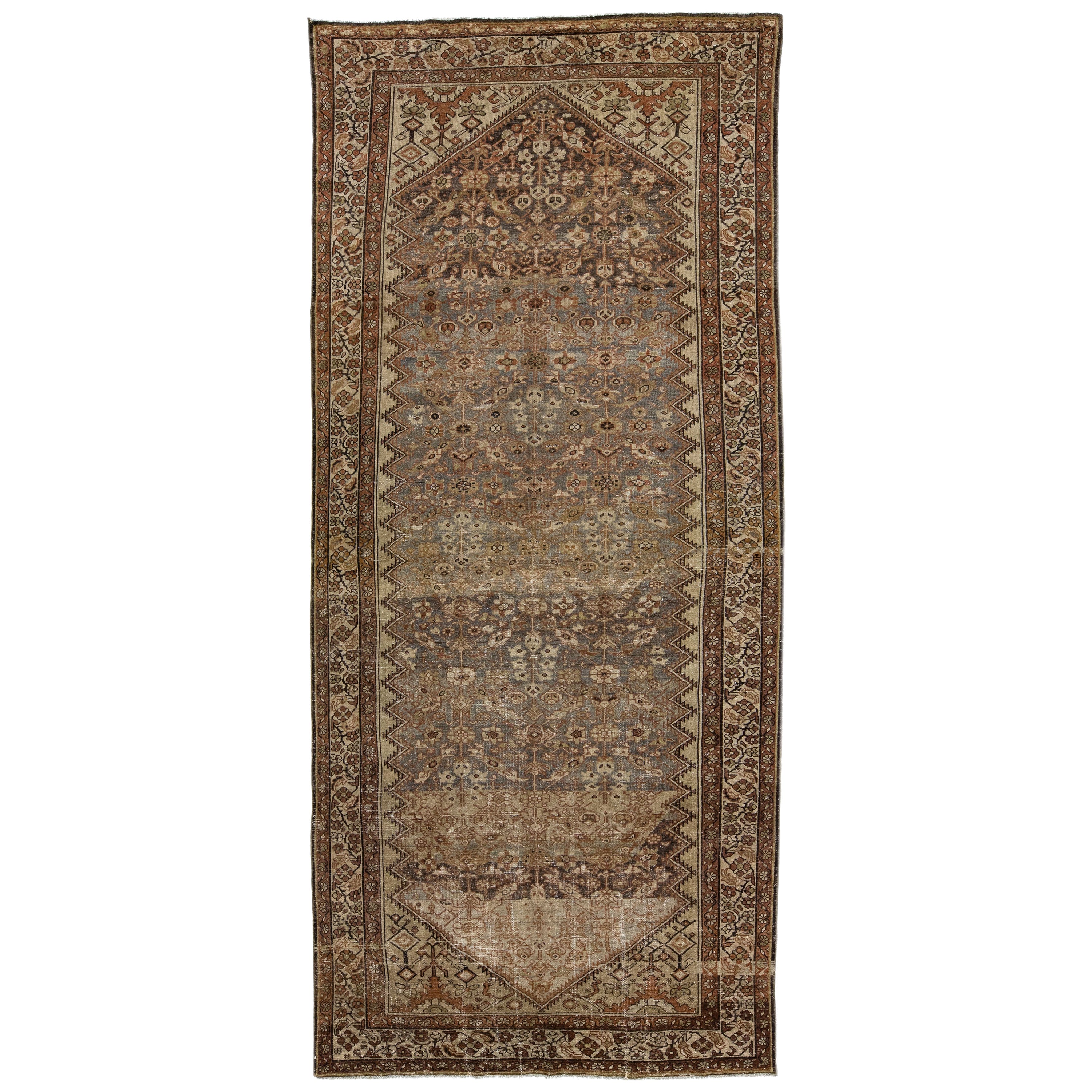 Antique Persian Malayer Handmade Brown & Grey Allover Motif Wool Rug For Sale